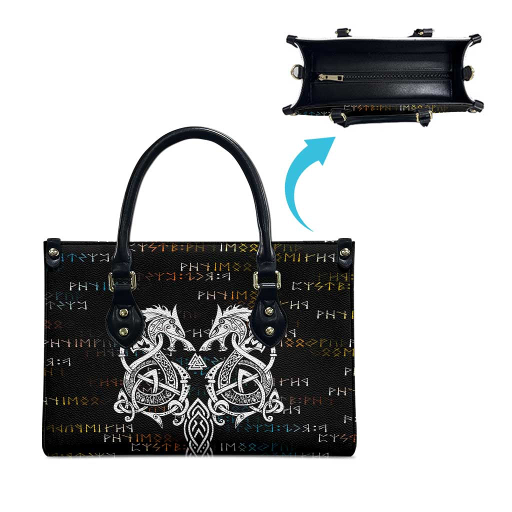 Viking Runes and Norse Mythology Symbols Leather Bag Celtic Knotwork Tribal Illustration Style