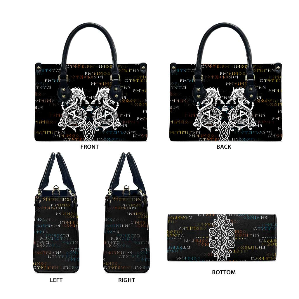 Viking Runes and Norse Mythology Symbols Leather Bag Celtic Knotwork Tribal Illustration Style