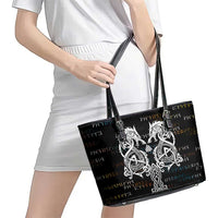 Viking Runes and Norse Mythology Symbols Leather Tote Bag Celtic Knotwork Tribal Illustration Style