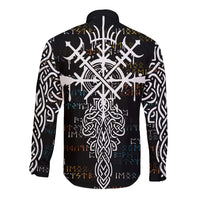Viking Runes and Norse Mythology Symbols Long Sleeve Button Shirt Celtic Knotwork Tribal Illustration Style