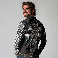 Viking Runes and Norse Mythology Symbols Long Sleeve Polo Shirt Celtic Knotwork Tribal Illustration Style