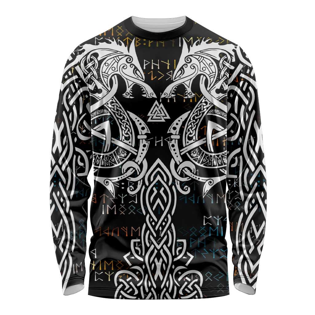 Viking Runes and Norse Mythology Symbols Long Sleeve Shirt Celtic Knotwork Tribal Illustration Style