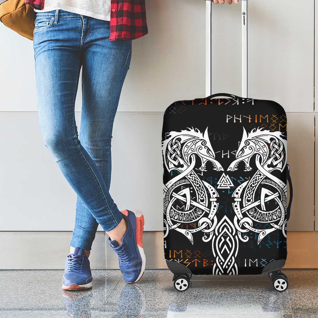 Viking Runes and Norse Mythology Symbols Luggage Cover Celtic Knotwork Tribal Illustration Style