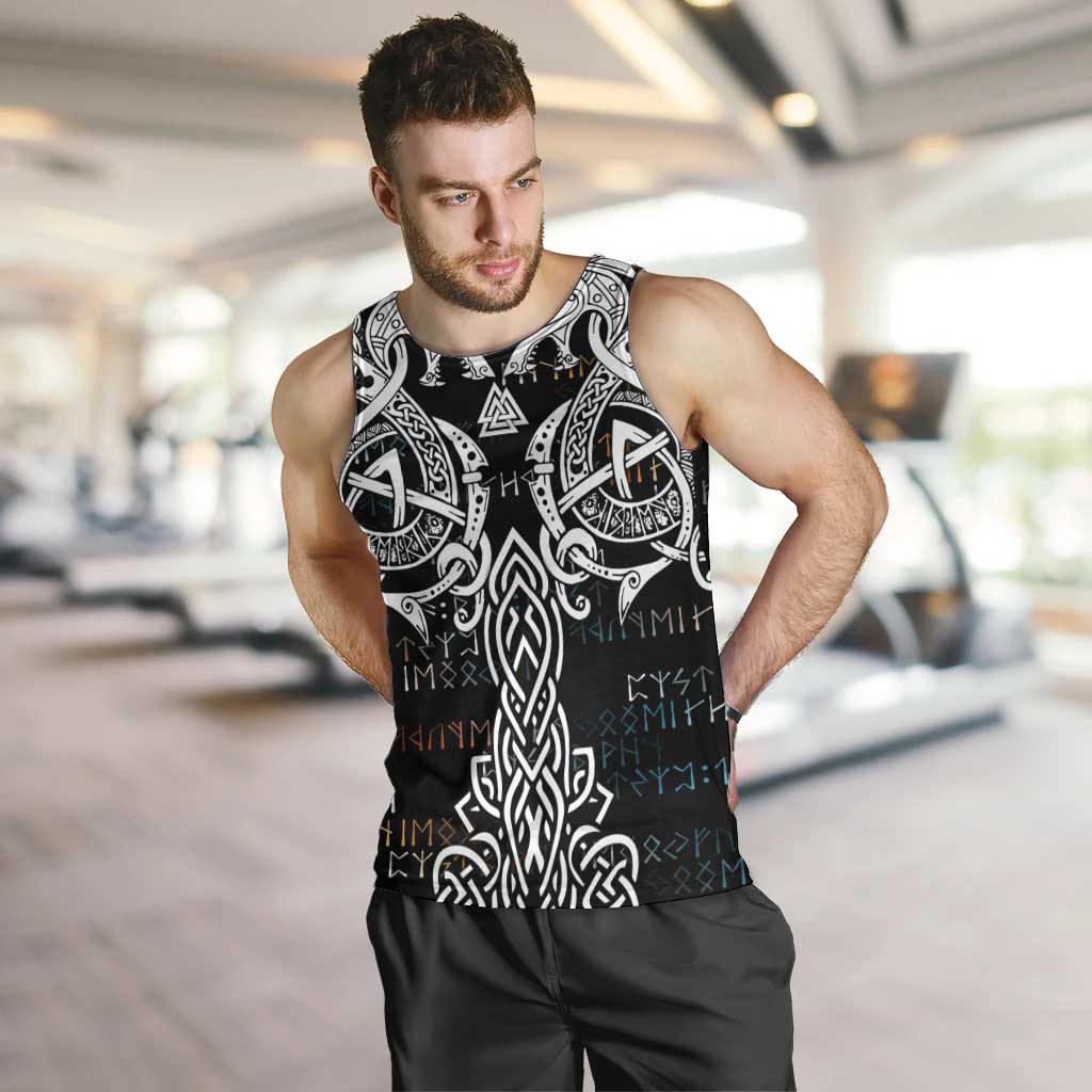 Viking Runes and Norse Mythology Symbols Men Tank Top Celtic Knotwork Tribal Illustration Style