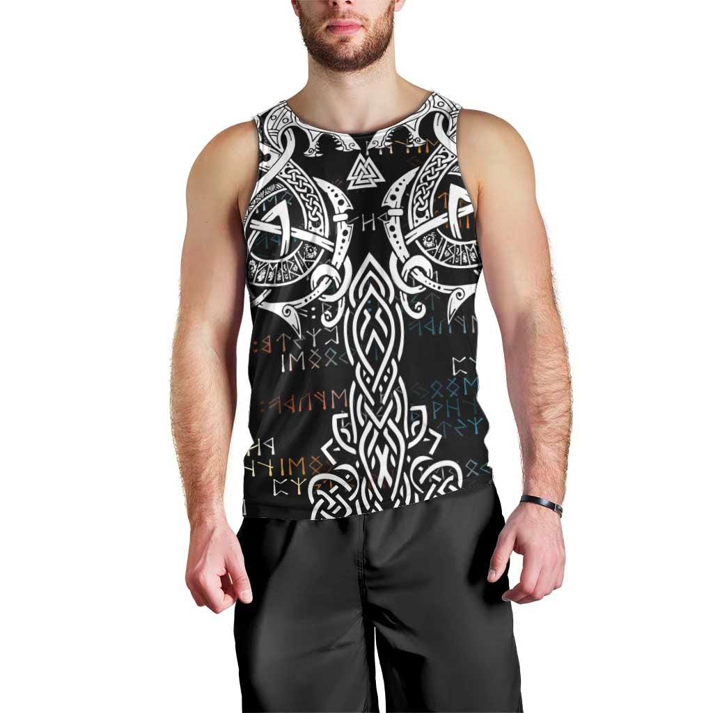 Viking Runes and Norse Mythology Symbols Men Tank Top Celtic Knotwork Tribal Illustration Style