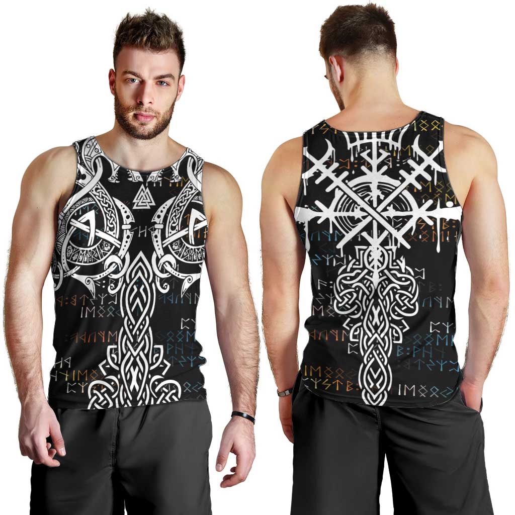 Viking Runes and Norse Mythology Symbols Men Tank Top Celtic Knotwork Tribal Illustration Style