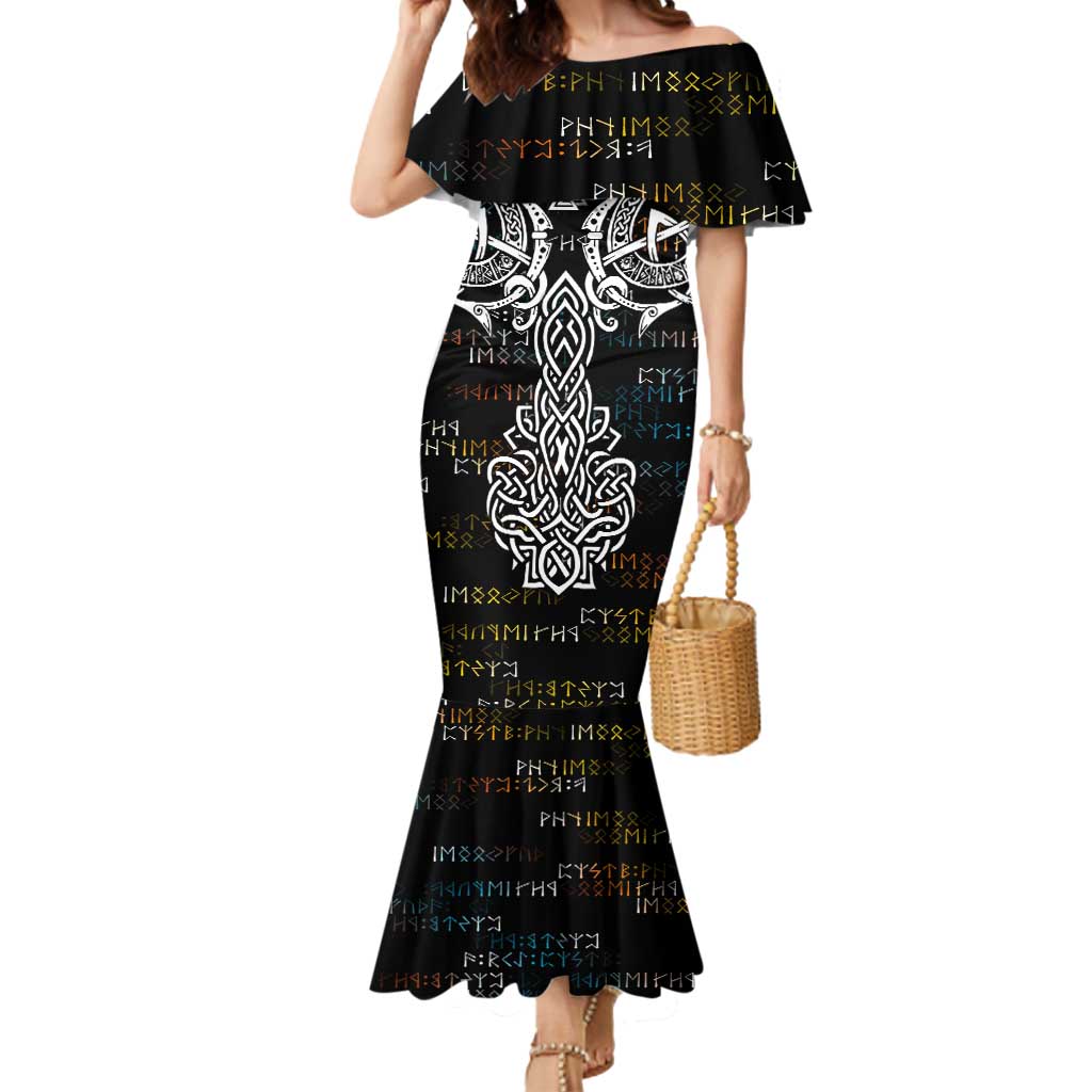 Viking Runes and Norse Mythology Symbols Mermaid Dress Celtic Knotwork Tribal Illustration Style