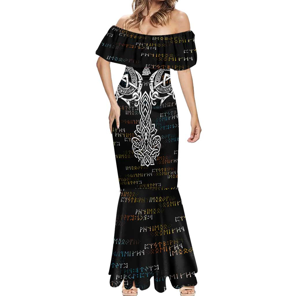 Viking Runes and Norse Mythology Symbols Mermaid Dress Celtic Knotwork Tribal Illustration Style