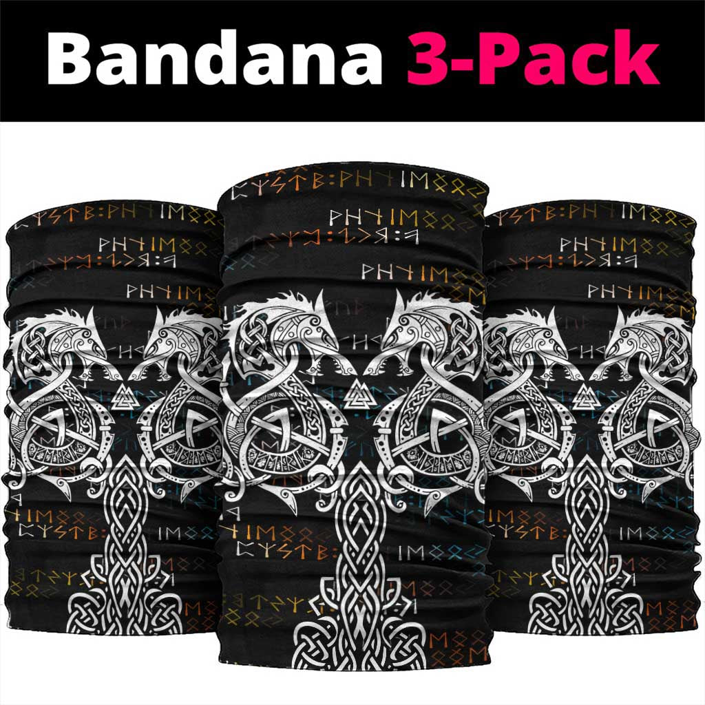 Viking Runes and Norse Mythology Symbols Neck Gaiter Celtic Knotwork Tribal Illustration Style