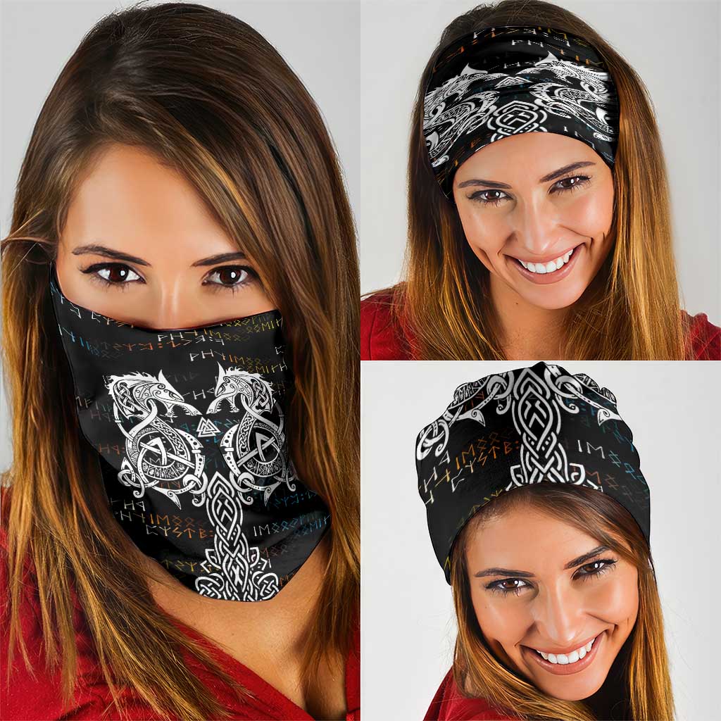 Viking Runes and Norse Mythology Symbols Neck Gaiter Celtic Knotwork Tribal Illustration Style