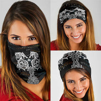 Viking Runes and Norse Mythology Symbols Neck Gaiter Celtic Knotwork Tribal Illustration Style