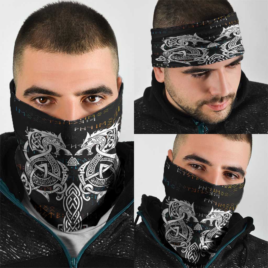 Viking Runes and Norse Mythology Symbols Neck Gaiter Celtic Knotwork Tribal Illustration Style