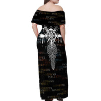 Viking Runes and Norse Mythology Symbols Off Shoulder Maxi Dress Celtic Knotwork Tribal Illustration Style