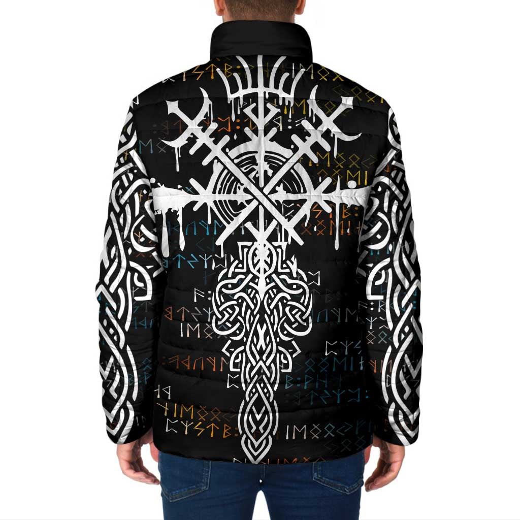 Viking Runes and Norse Mythology Symbols Padded Jacket Celtic Knotwork Tribal Illustration Style