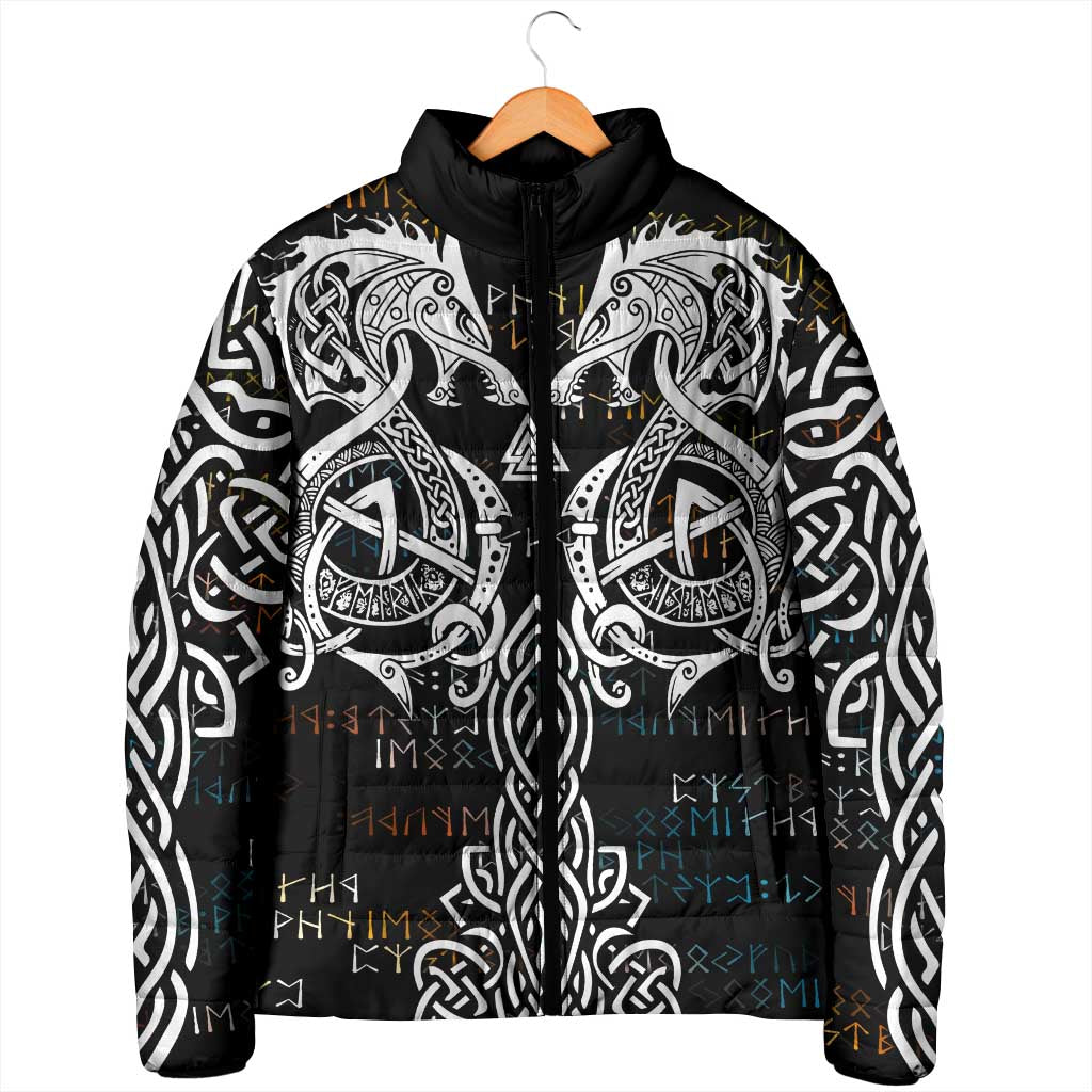 Viking Runes and Norse Mythology Symbols Padded Jacket Celtic Knotwork Tribal Illustration Style