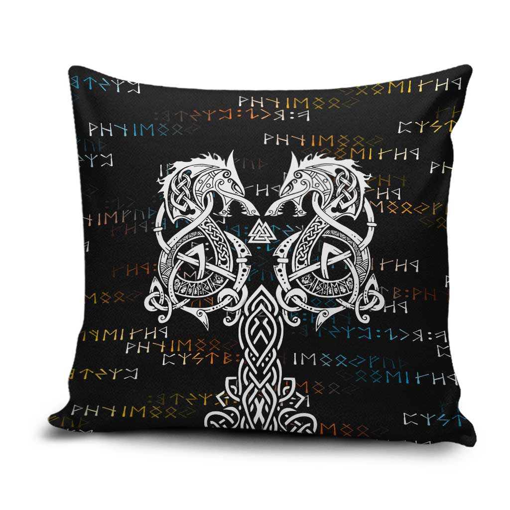 Viking Runes and Norse Mythology Symbols Pillow Cover Celtic Knotwork Tribal Illustration Style