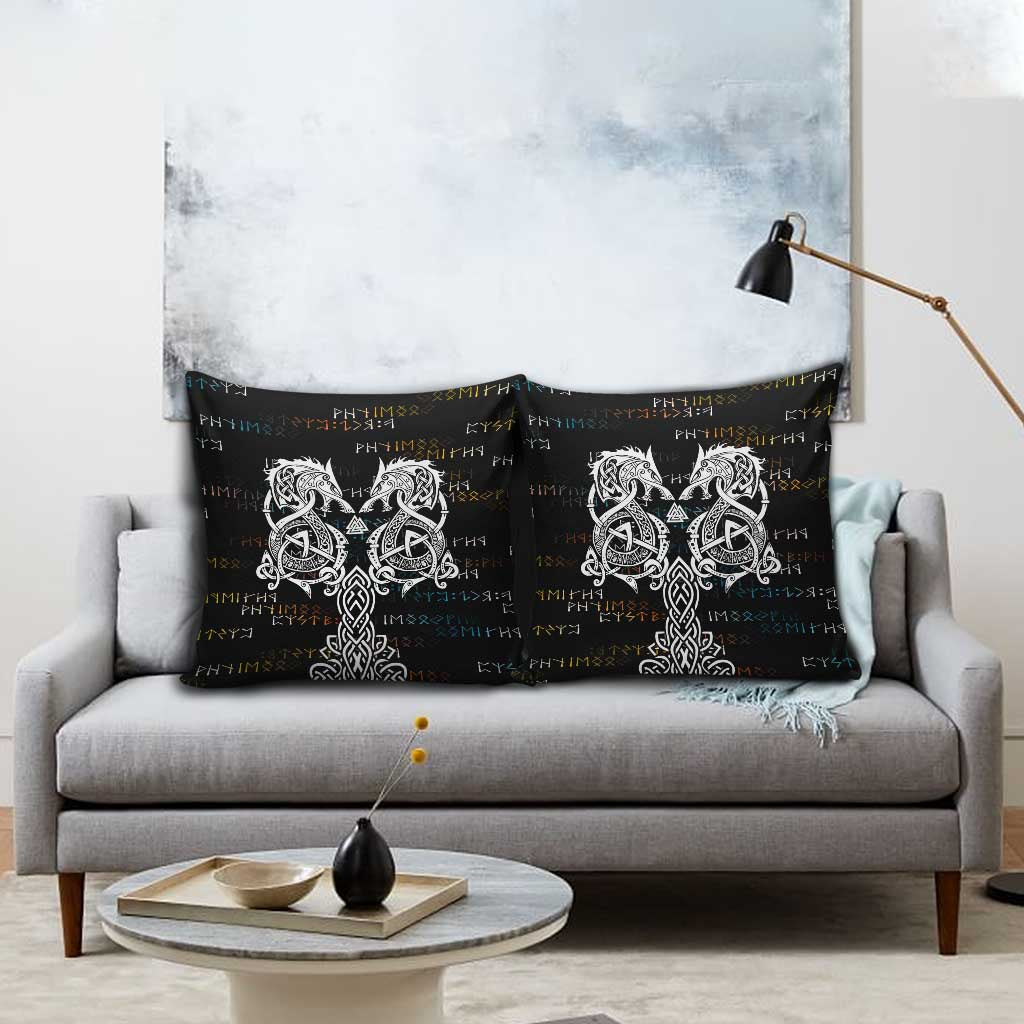 Viking Runes and Norse Mythology Symbols Pillow Cover Celtic Knotwork Tribal Illustration Style