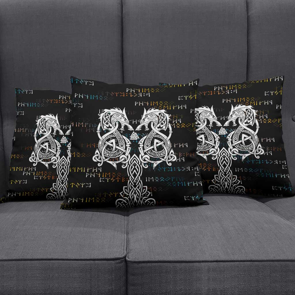 Viking Runes and Norse Mythology Symbols Pillow Cover Celtic Knotwork Tribal Illustration Style