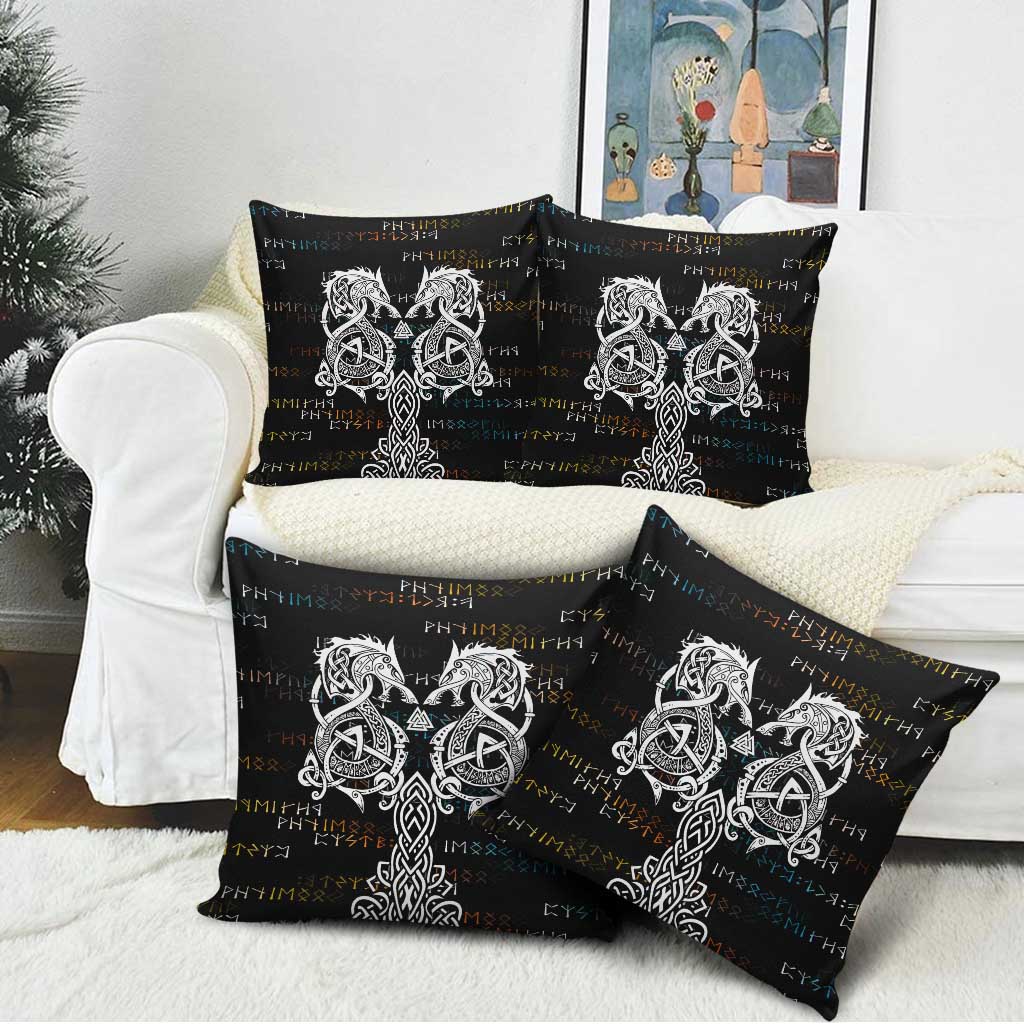 Viking Runes and Norse Mythology Symbols Pillow Cover Celtic Knotwork Tribal Illustration Style