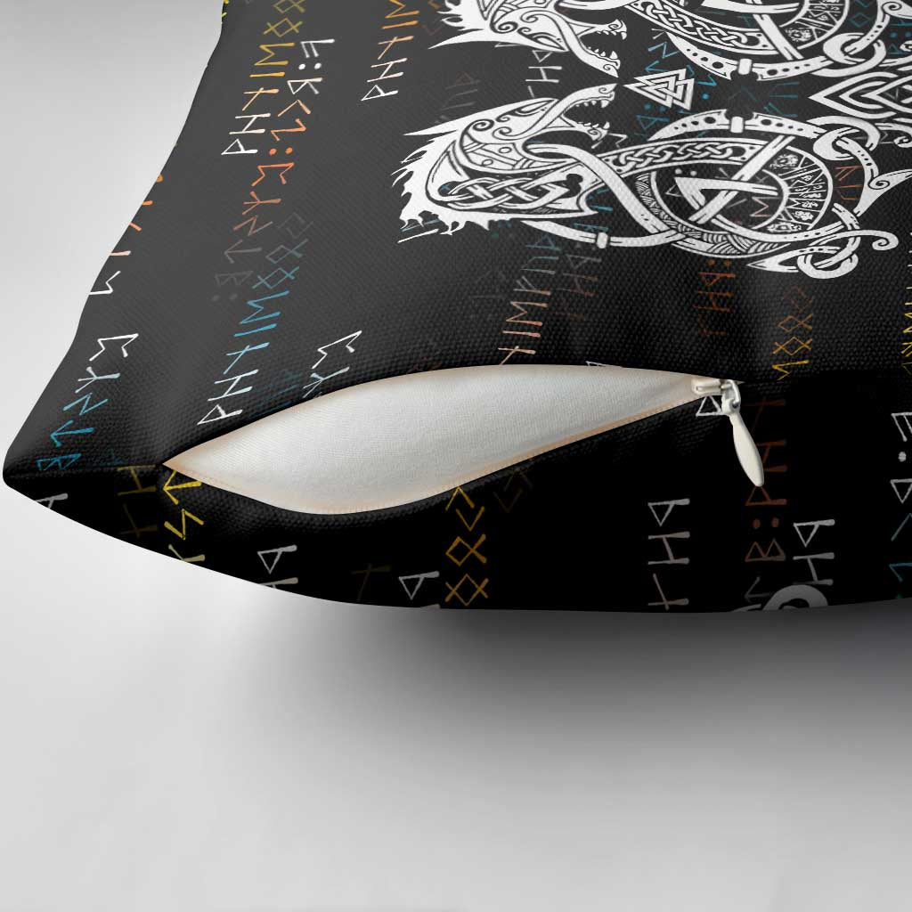 Viking Runes and Norse Mythology Symbols Pillow Cover Celtic Knotwork Tribal Illustration Style