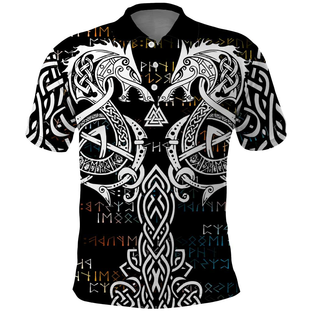 Viking Runes and Norse Mythology Symbols Polo Shirt Celtic Knotwork Tribal Illustration Style