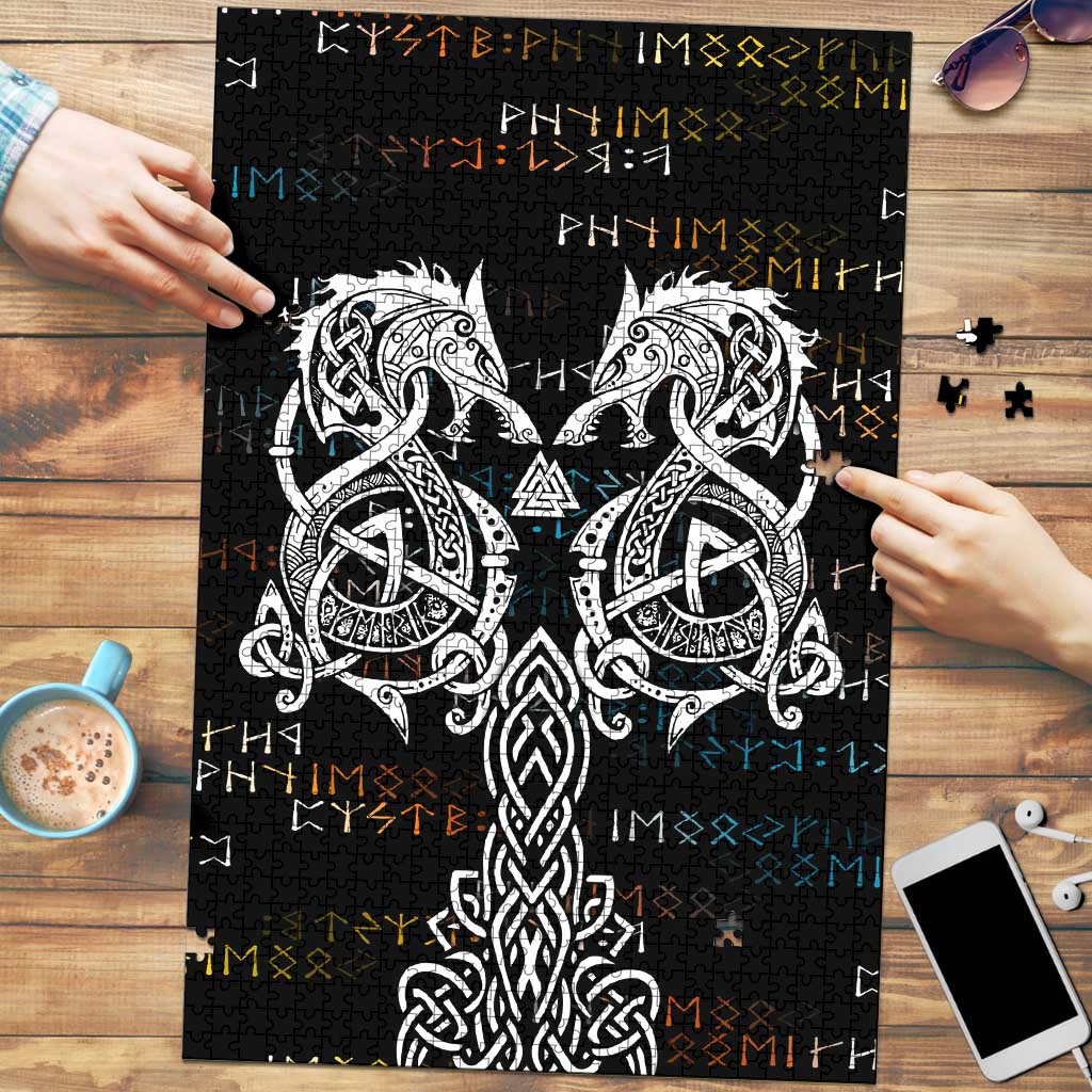 Viking Runes and Norse Mythology Symbols Puzzle Celtic Knotwork Tribal Illustration Style
