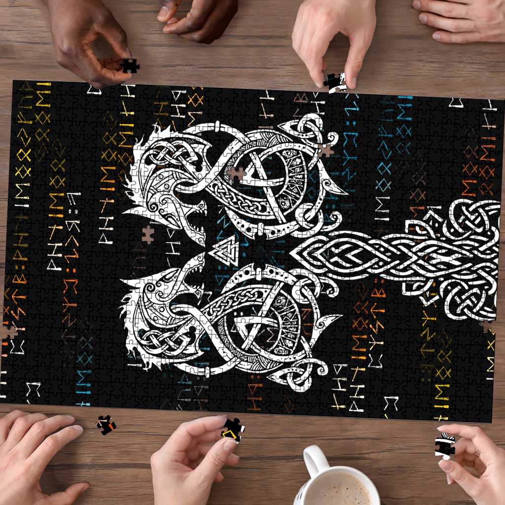 Viking Runes and Norse Mythology Symbols Puzzle Celtic Knotwork Tribal Illustration Style