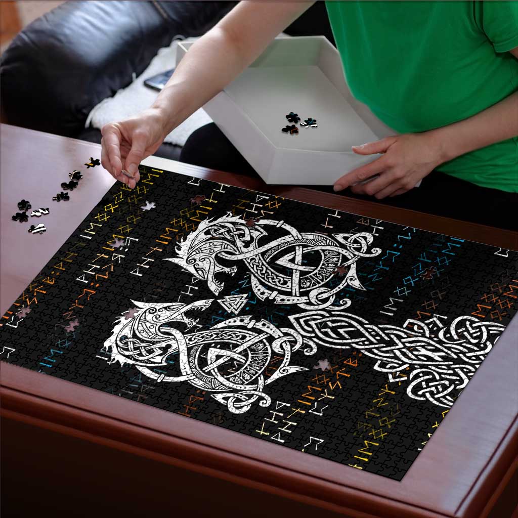 Viking Runes and Norse Mythology Symbols Puzzle Celtic Knotwork Tribal Illustration Style