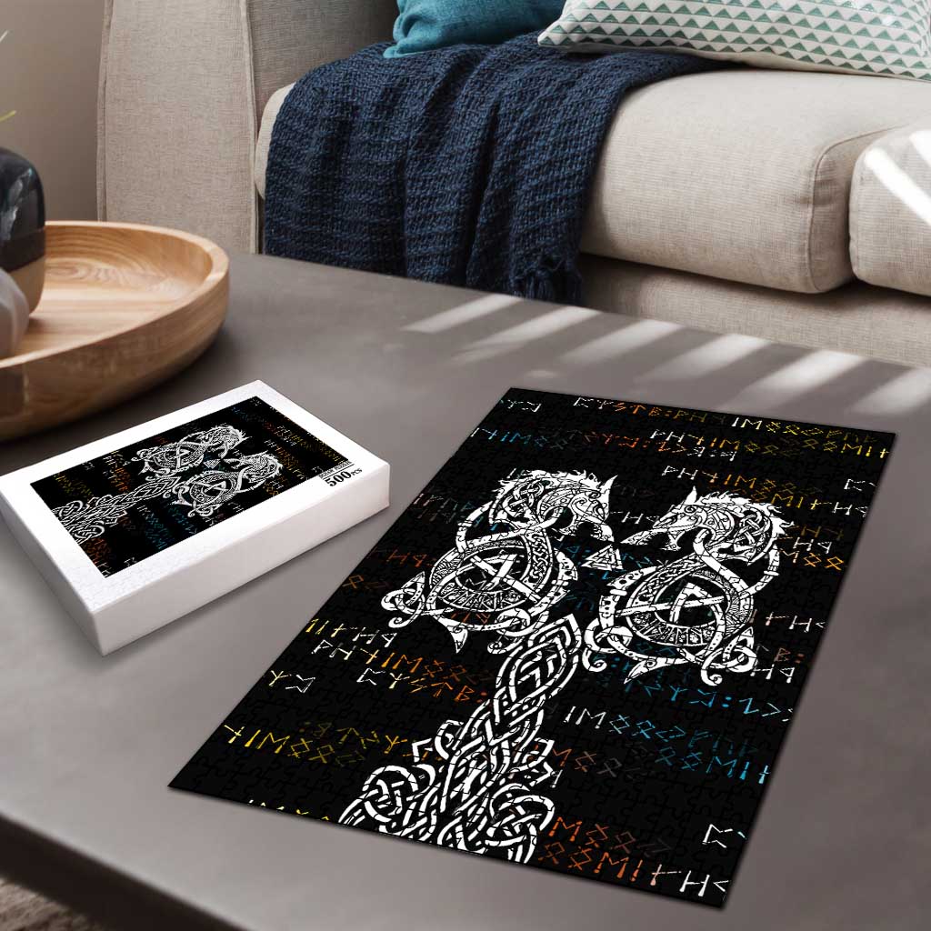 Viking Runes and Norse Mythology Symbols Puzzle Celtic Knotwork Tribal Illustration Style