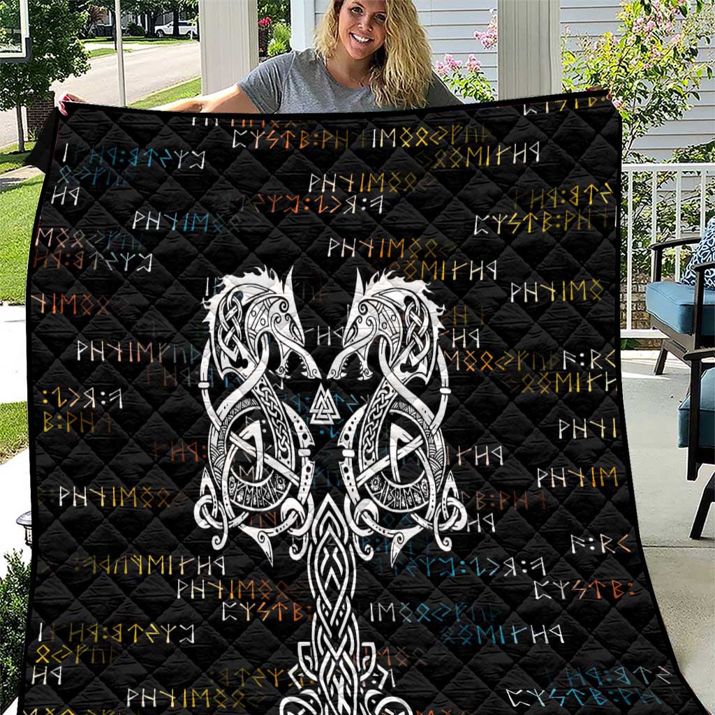 Viking Runes and Norse Mythology Symbols Quilt Celtic Knotwork Tribal Illustration Style