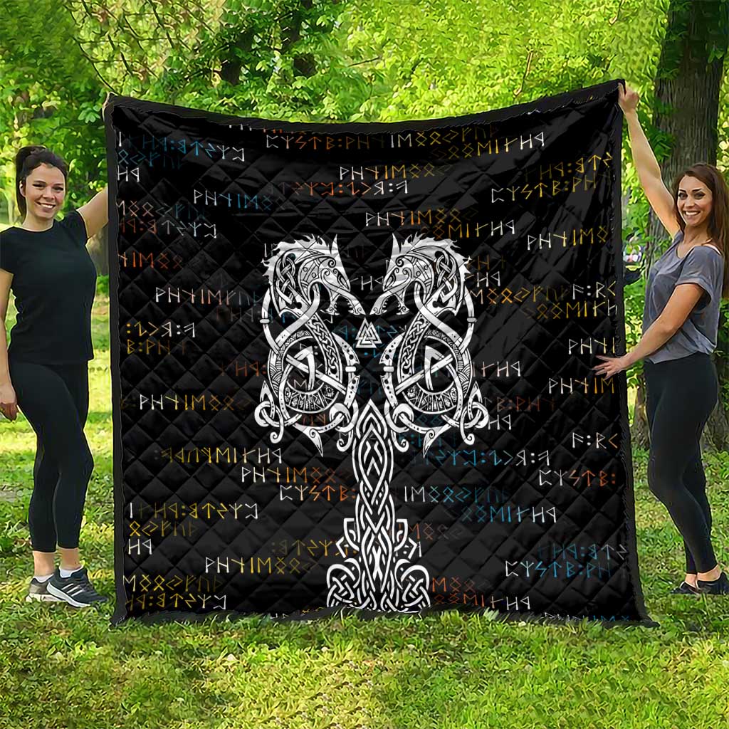 Viking Runes and Norse Mythology Symbols Quilt Celtic Knotwork Tribal Illustration Style