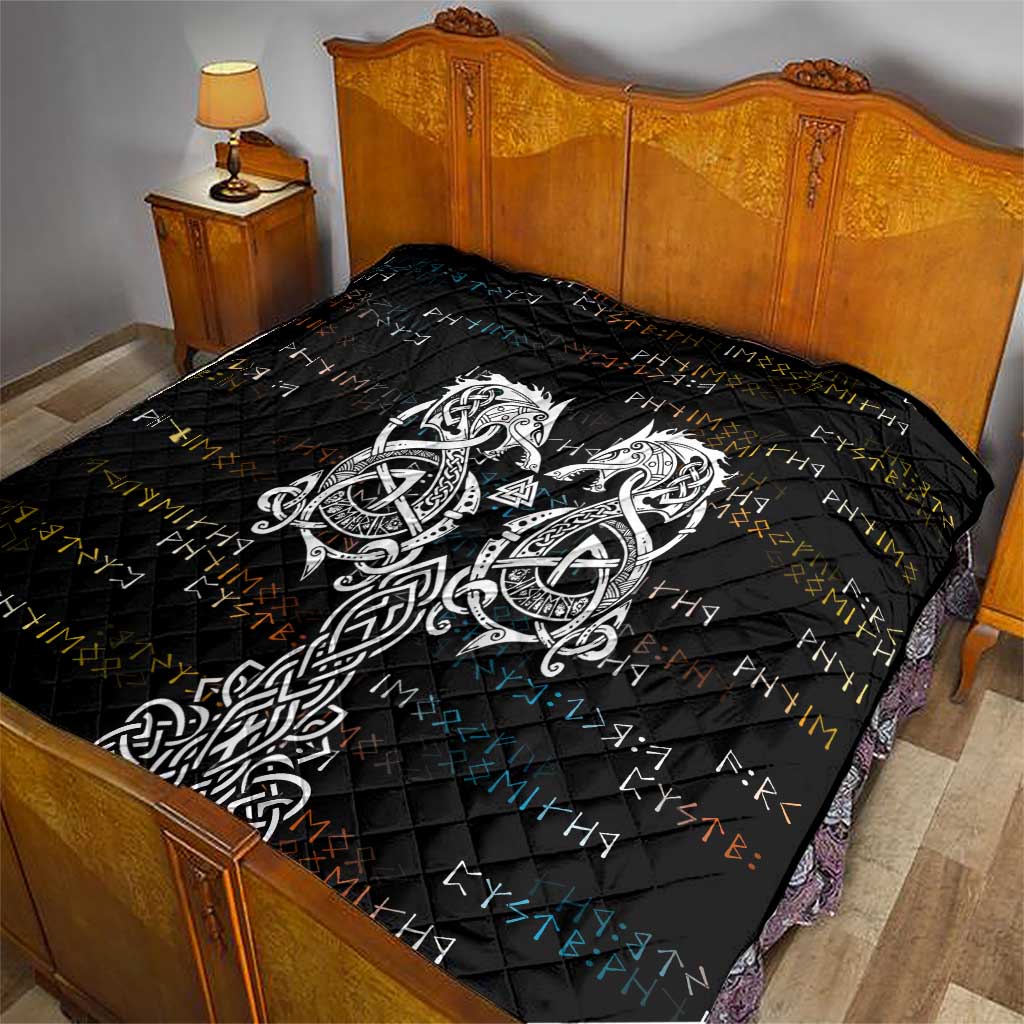 Viking Runes and Norse Mythology Symbols Quilt Celtic Knotwork Tribal Illustration Style