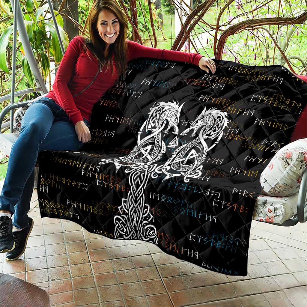 Viking Runes and Norse Mythology Symbols Quilt Celtic Knotwork Tribal Illustration Style