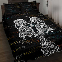 Viking Runes and Norse Mythology Symbols Quilt Bed Set Celtic Knotwork Tribal Illustration Style