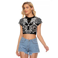 Viking Runes and Norse Mythology Symbols Raglan Cropped T Shirt Celtic Knotwork Tribal Illustration Style