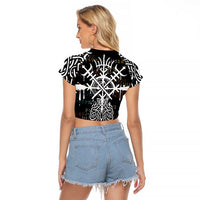 Viking Runes and Norse Mythology Symbols Raglan Cropped T Shirt Celtic Knotwork Tribal Illustration Style