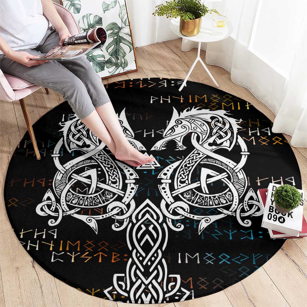Viking Runes and Norse Mythology Symbols Round Carpet Celtic Knotwork Tribal Illustration Style