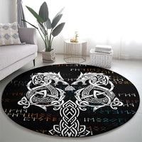 Viking Runes and Norse Mythology Symbols Round Carpet Celtic Knotwork Tribal Illustration Style