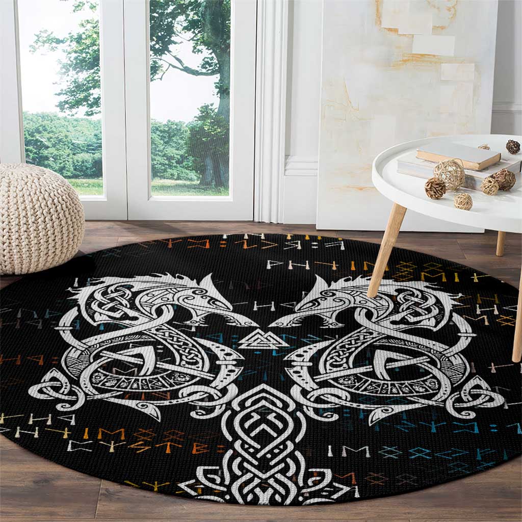 Viking Runes and Norse Mythology Symbols Round Carpet Celtic Knotwork Tribal Illustration Style