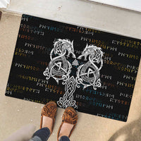 Viking Runes and Norse Mythology Symbols Rubber Doormat Celtic Knotwork Tribal Illustration Style