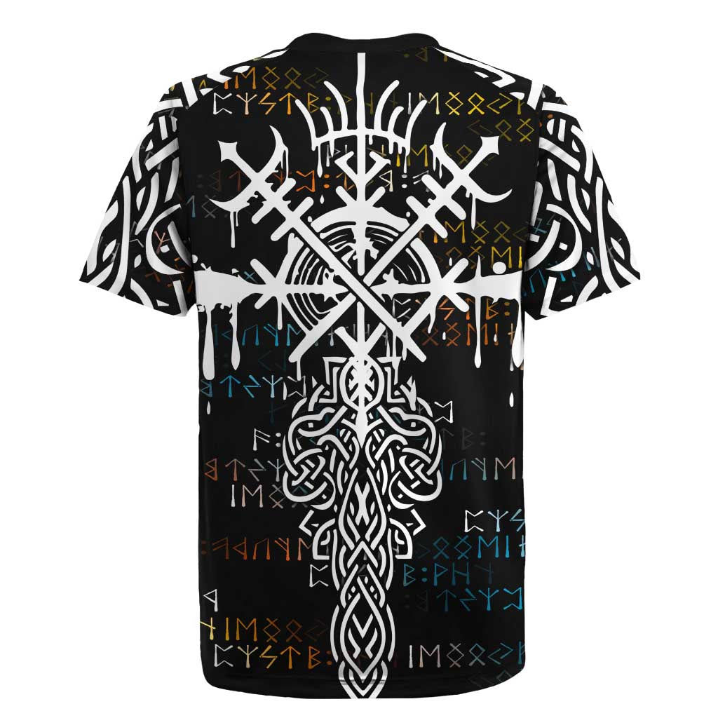 Viking Runes and Norse Mythology Symbols Rugby Jersey Celtic Knotwork Tribal Illustration Style