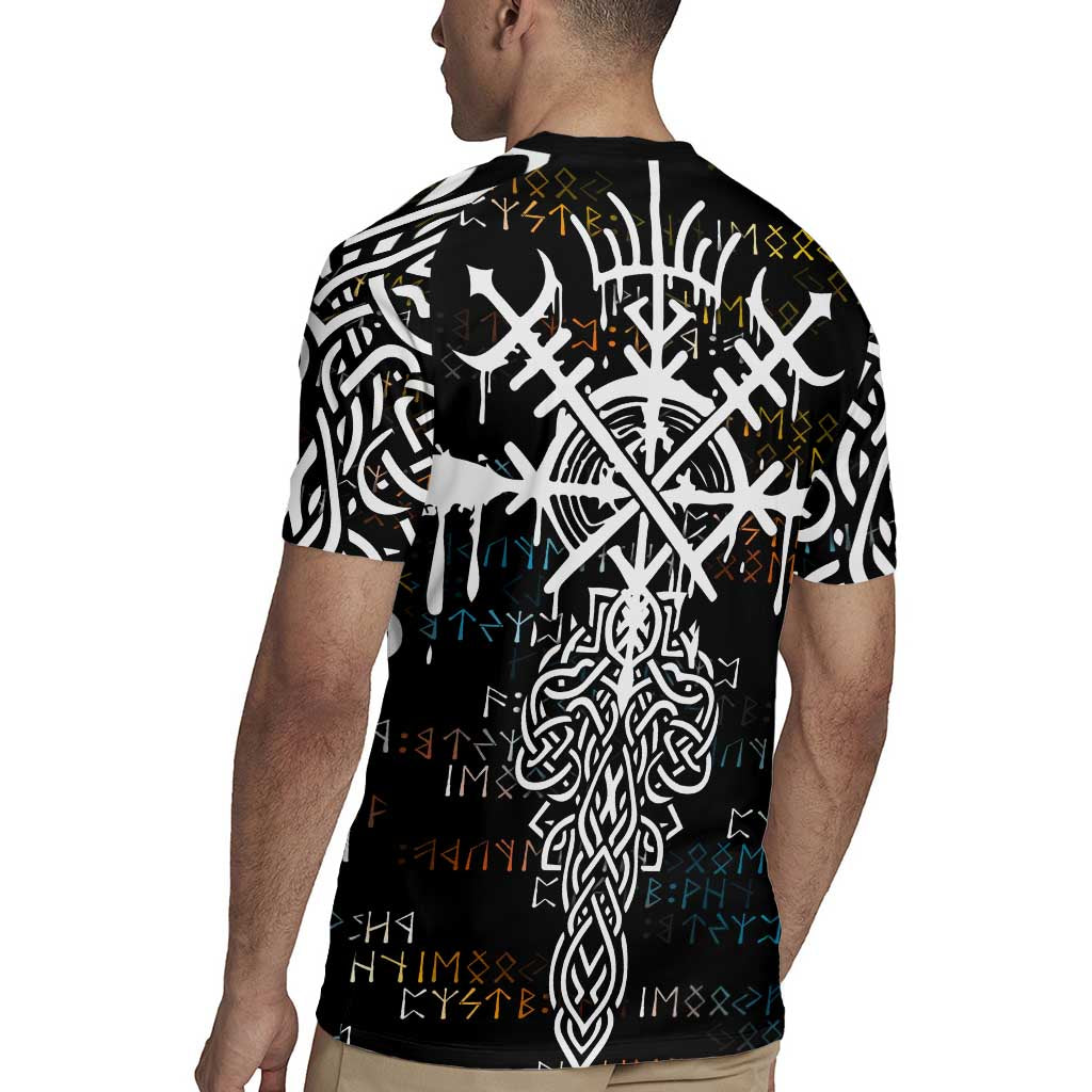 Viking Runes and Norse Mythology Symbols Rugby Jersey Celtic Knotwork Tribal Illustration Style