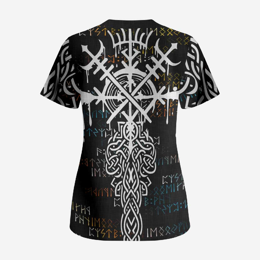 Viking Runes and Norse Mythology Symbols Scrub Top Celtic Knotwork Tribal Illustration Style