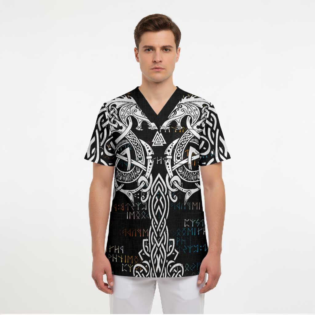 Viking Runes and Norse Mythology Symbols Scrub Top Celtic Knotwork Tribal Illustration Style