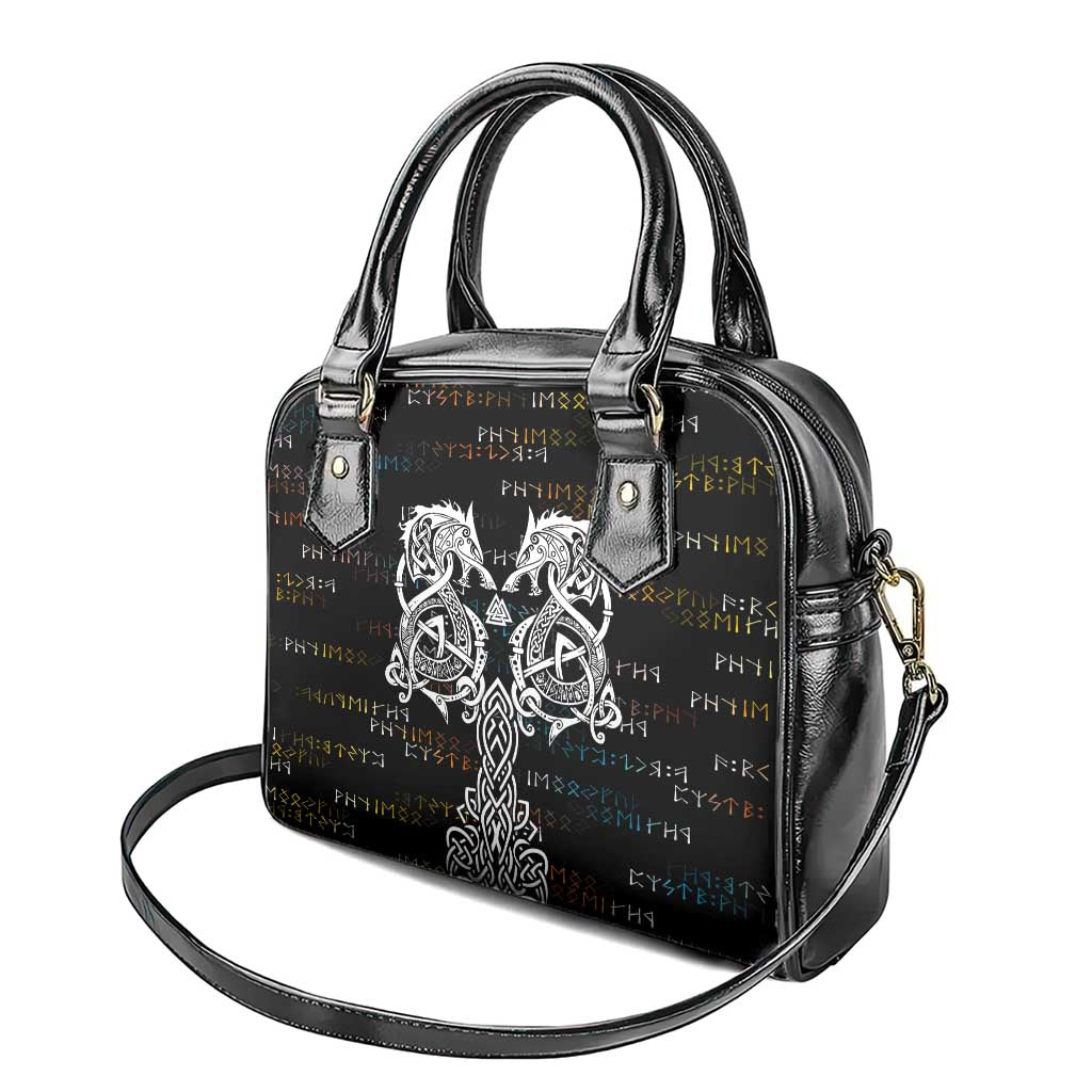 Viking Runes and Norse Mythology Symbols Shoulder Handbag Celtic Knotwork Tribal Illustration Style