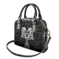 Viking Runes and Norse Mythology Symbols Shoulder Handbag Celtic Knotwork Tribal Illustration Style