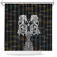 Viking Runes and Norse Mythology Symbols Shower Curtain Celtic Knotwork Tribal Illustration Style