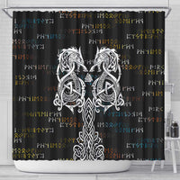 Viking Runes and Norse Mythology Symbols Shower Curtain Celtic Knotwork Tribal Illustration Style