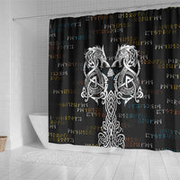 Viking Runes and Norse Mythology Symbols Shower Curtain Celtic Knotwork Tribal Illustration Style