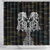 Viking Runes and Norse Mythology Symbols Shower Curtain Celtic Knotwork Tribal Illustration Style
